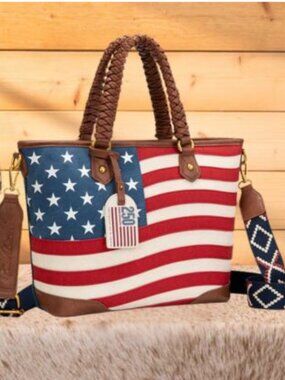 Montana West American Flag Braided Concealed Carry Tote Bag, Red NWT
